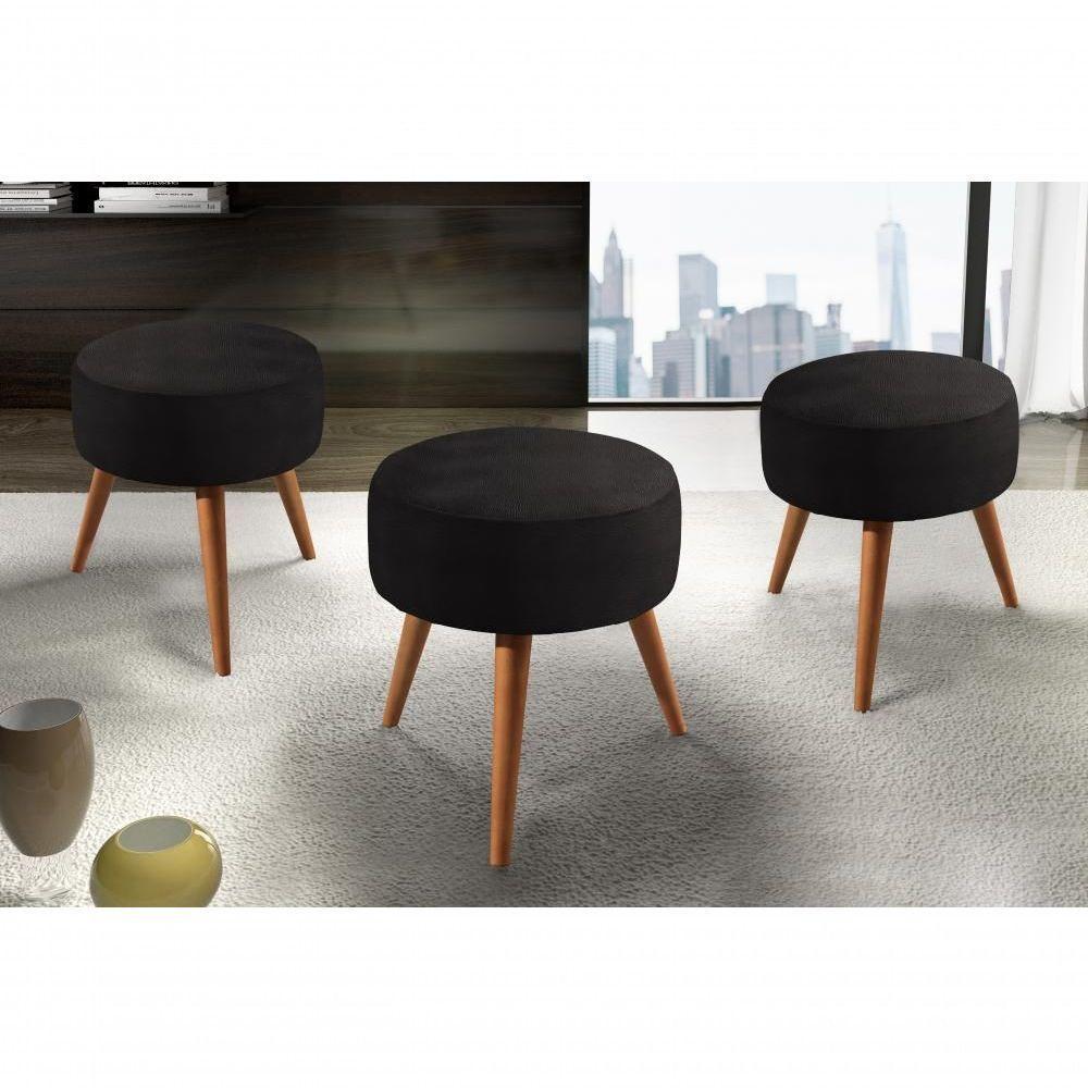 Puff Banqueta Lippe Madeira Maciça Castellar Móbile Corino Preto - 4