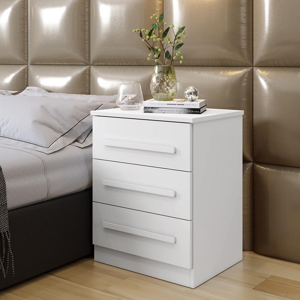 Mesa De Cabeceira Supremo 3 Gavetas Branco - 1