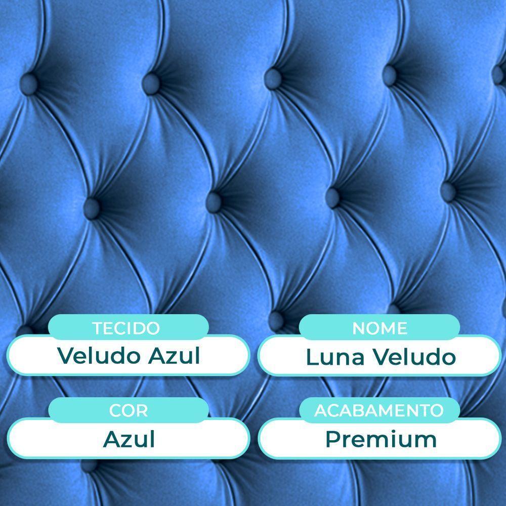 Cabeceira Estofada Casal Luna Nature Veludo Azul 138x136 - 2