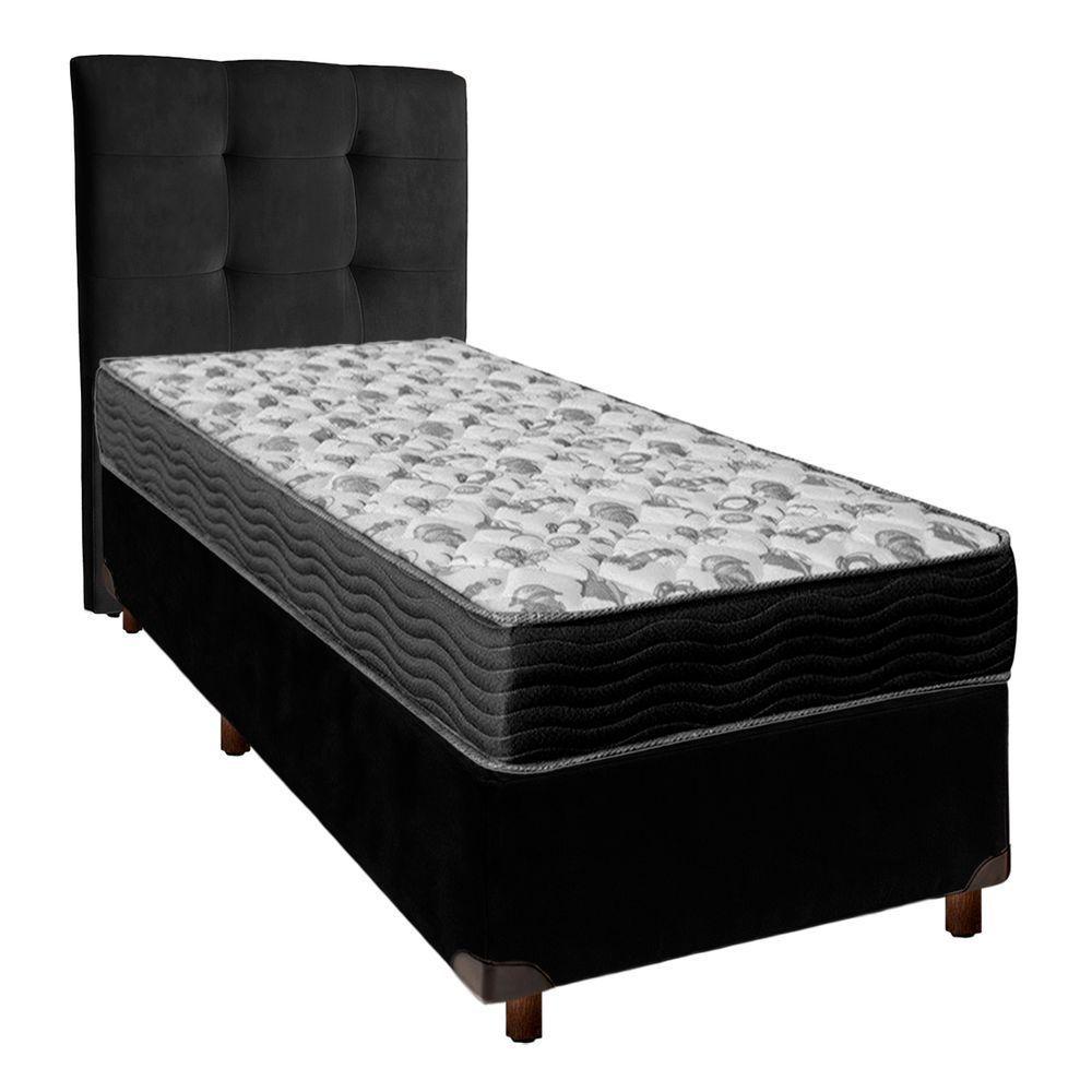 Cama + Box Preto E Colchão Ortobom D33 Solteiro - Iso100 + Cabeceira - 1