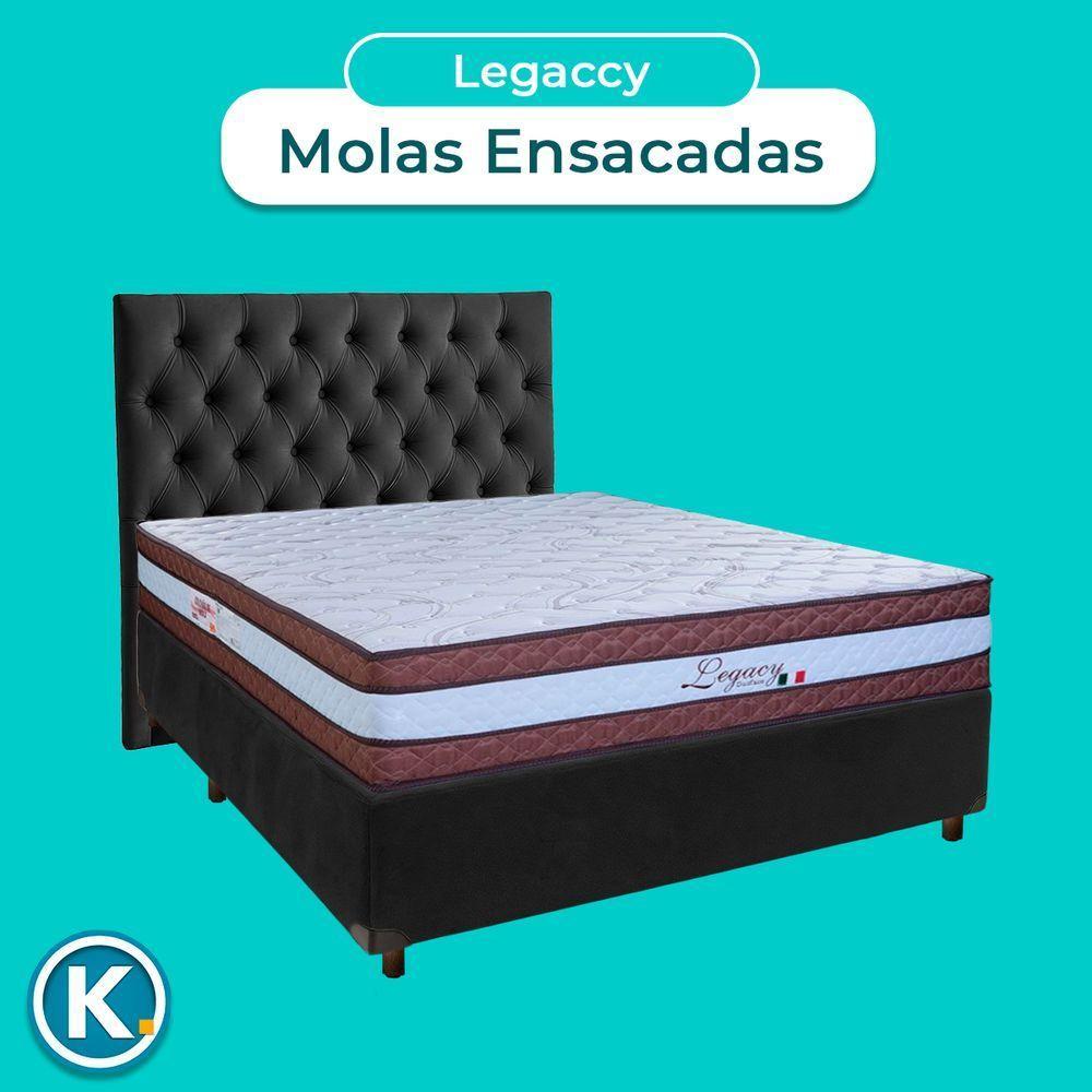 Cama Box + Colchão Casal Molas Ensacadas Legaccy Paropas + Cabeceira Estofada - 4