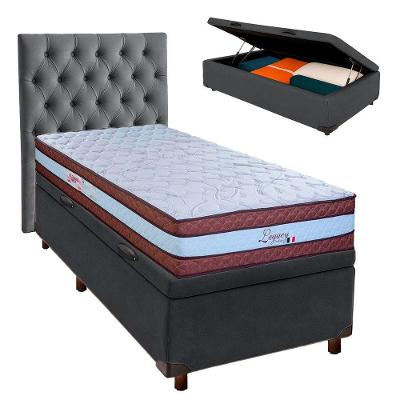 Cama + Bau Blindado E Colchão Molas Ensacadas Solteiro - Legaccy Paropas + Cabeceira