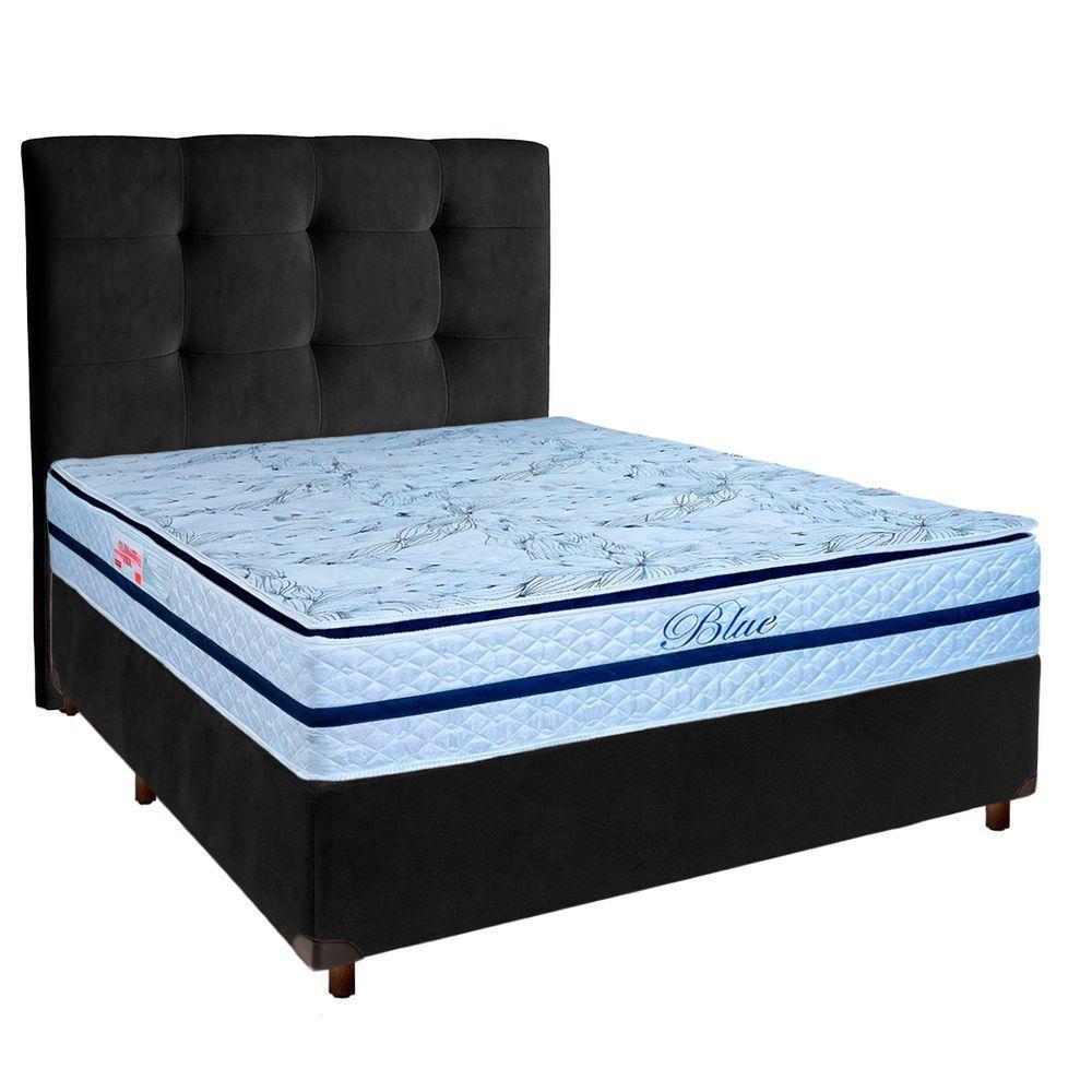 Cama + Box Preto E Colchão Molas Ensacadas Casal - Blue Paropas + Cabeceira - 1