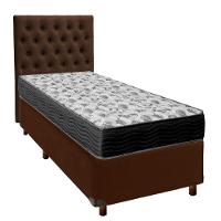 Cama + Box Marrom E Colchão Ortobom D33 Solteiro - Iso100 + Cabeceira - 1