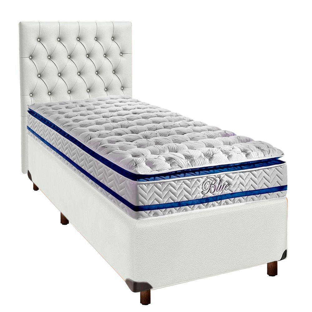Cama + Box Branco E Colchão Molas Ensacadas Solteiro - Blue Paropas + Cabeceira - 1