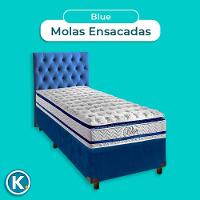 Cama Box + Colchão Solteiro Molas Ensacadas Blue Paropas + Cabeceira Estofada