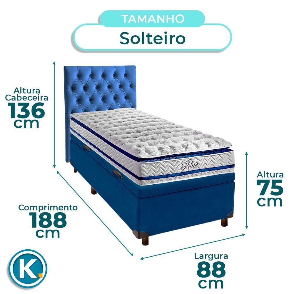 Cama + Bau Azul E Colchão Molas Ensacadas Solteiro - Blue Paropas + Cabeceira - 3