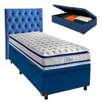 Cama + Bau Azul E Colchão Molas Ensacadas Solteiro - Blue Paropas + Cabeceira - 1