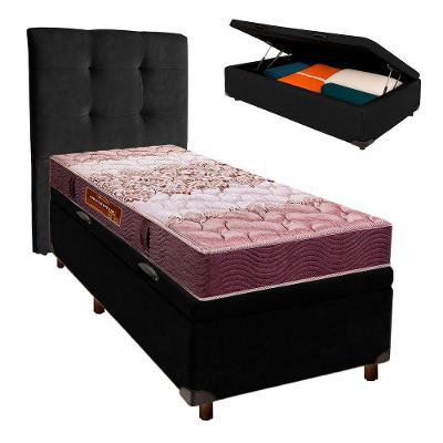 Cama + Bau Preto E Colchão D26 Solteiro - Ortophedic Sankonfort + Cabeceira