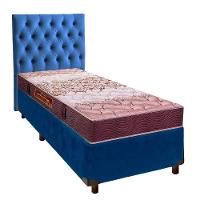 Conjunto Cama Box Azul Solteiro + Colchão D26 Ortophedic Sankonfort + Cabeceira - 1