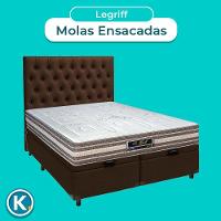 Conjunto Cama Box Bau Blindado Casal + Colchão Molas Ensacadas Legriff Sankonfort + Cabeceira