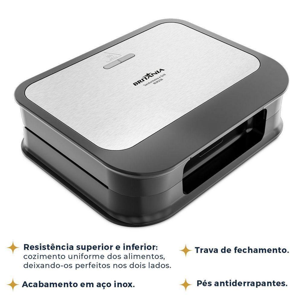 Sanduicheira E Grill Britânia Inox 2 Em 1 750W BGR25B 110V - 5