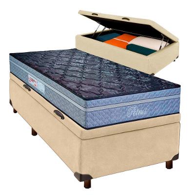 Conjunto Cama Box Bau Blindado Solteiro + Colchão Molas Ensacadas Petrus Paropas