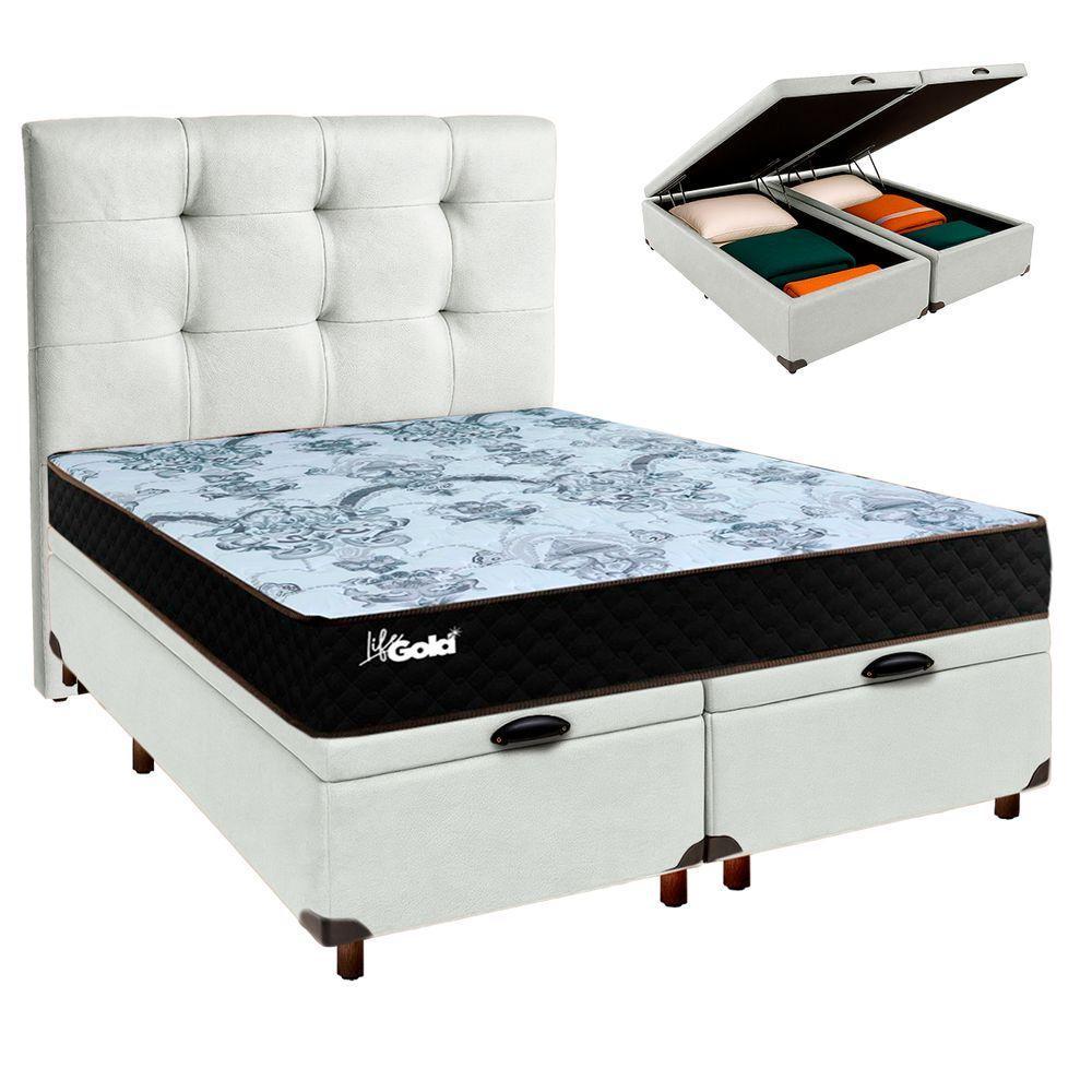 Conjunto Cama Box Bau Blindado Casal + Colchão Molas Ensacadas Life Gold Paropas + Cabeceira - 1