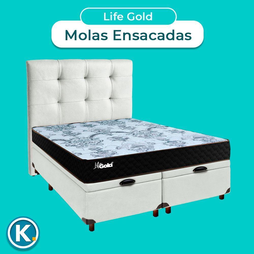 Conjunto Cama Box Bau Blindado Casal + Colchão Molas Ensacadas Life Gold Paropas + Cabeceira - 4