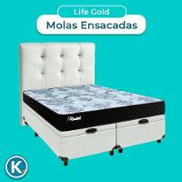 Conjunto Cama Box Bau Blindado Casal + Colchão Molas Ensacadas Life Gold Paropas + Cabeceira