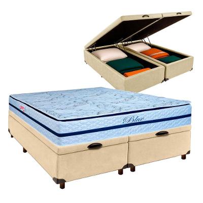 Cama Box Bau Blindado Queen + Colchão Molas Ensacadas Blue Paropas