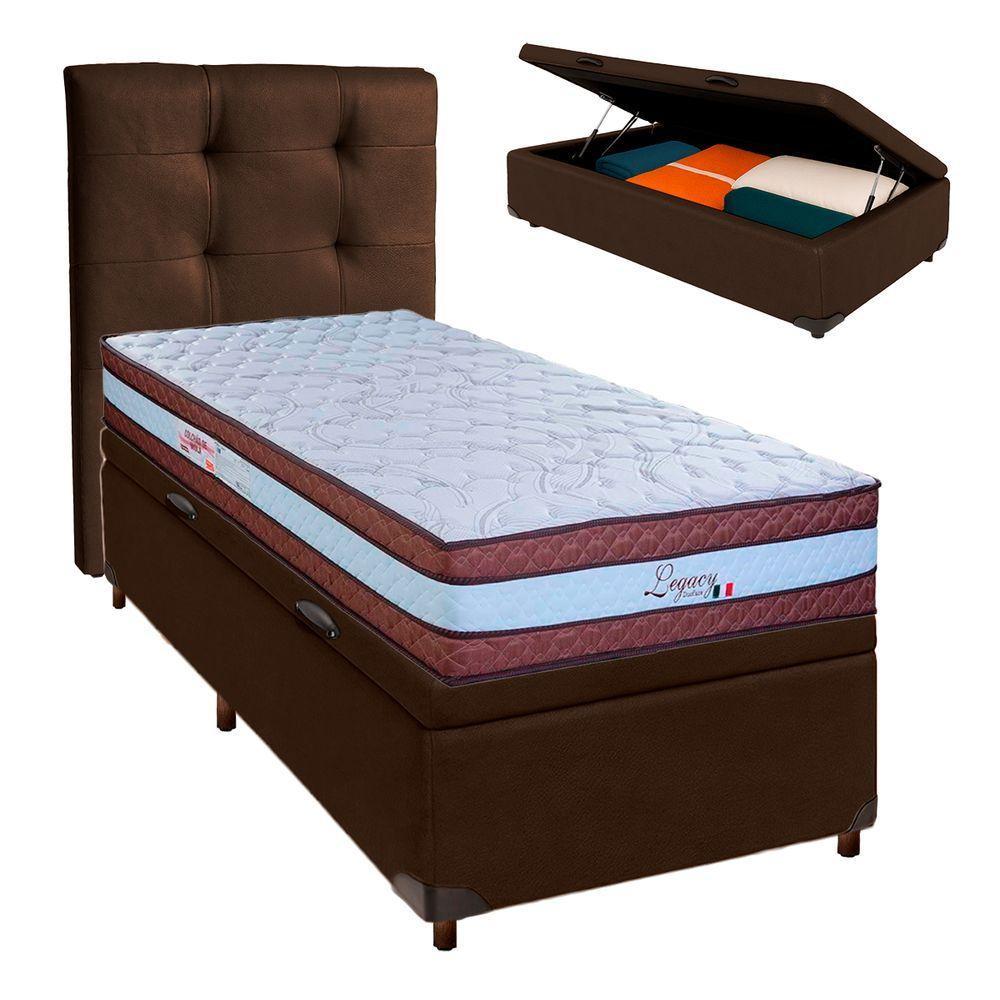 Cama Box Bau + Colchão Solteiro Molas Ensacadas Legaccy Paropas + Cabeceira Estofada - 1