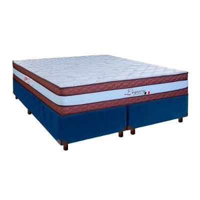 Cama + Box Azul E Colchão Molas Ensacadas Queen - Legaccy Paropas