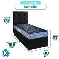 Cama + Bau Preto E Colchão Molas Ensacadas Solteiro - Petrus Paropas + Cabeceira - 3