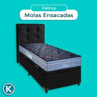 Cama + Bau Preto E Colchão Molas Ensacadas Solteiro - Petrus Paropas + Cabeceira