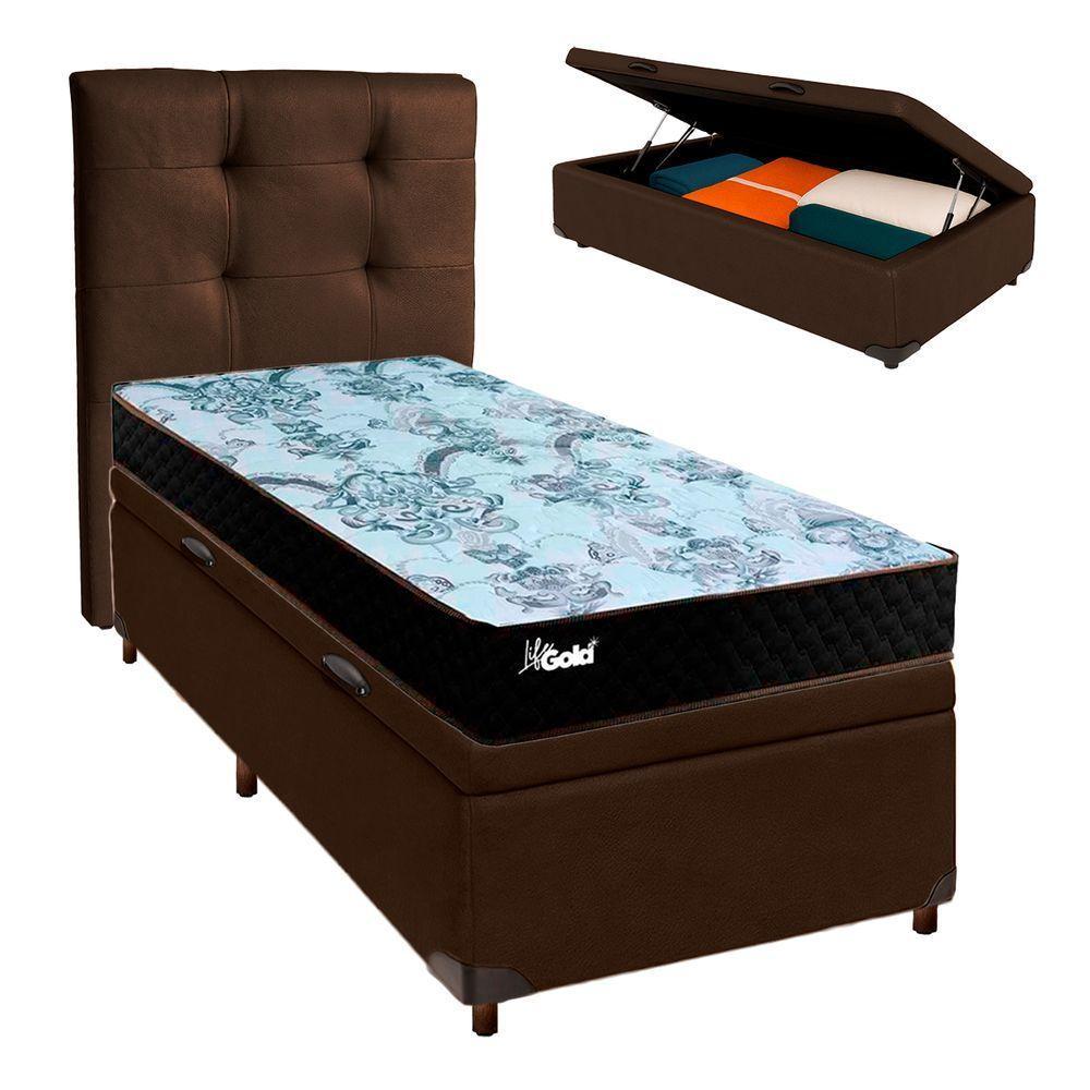 Kit Cama Box Bau + Cabeceira + Colchão Solteiro Molas Ensacadas - Life Gold - Paropas - 1