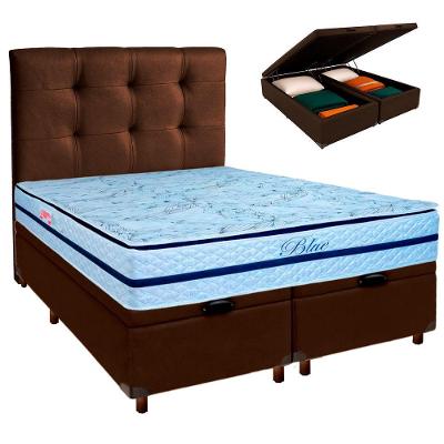 Kit Cabeceira + Cama Box Bau + Colchão Queen Molas Ensacadas Blue Paropas