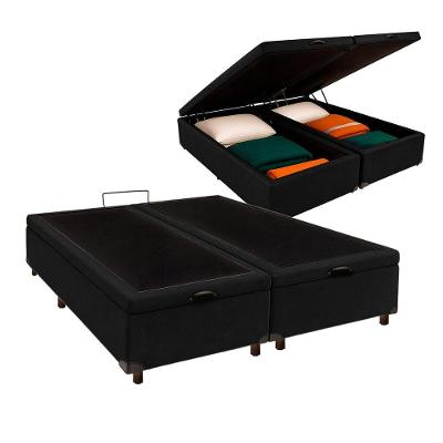Cama Box Bau Queen Blindado Nature Preto 158x198