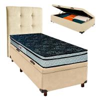 Cama Box Bau + Colchão Solteiro D28 Conforto Paropas + Cabeceira Estofada - 1