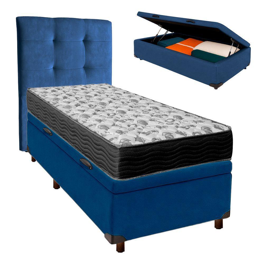 Cama Box Bau + Colchão Solteiro Ortobom D33 Iso100 + Cabeceira Estofada - 1