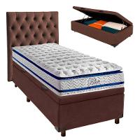 Cama Box Bau + Colchão Solteiro Molas Ensacadas Blue Paropas + Cabeceira Estofada - 1