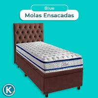 Cama Box Bau + Colchão Solteiro Molas Ensacadas Blue Paropas + Cabeceira Estofada