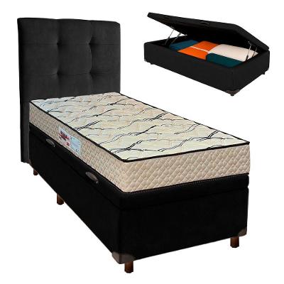 Conjunto Cama Box Bau Preto Solteiro + Colchão D33 Maxsono Paropas + Cabeceira