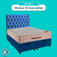 Conjunto Cama Box Bau Blindado Queen + Colchão Molas Ensacadas Airtech Ortobom + Cabeceira
