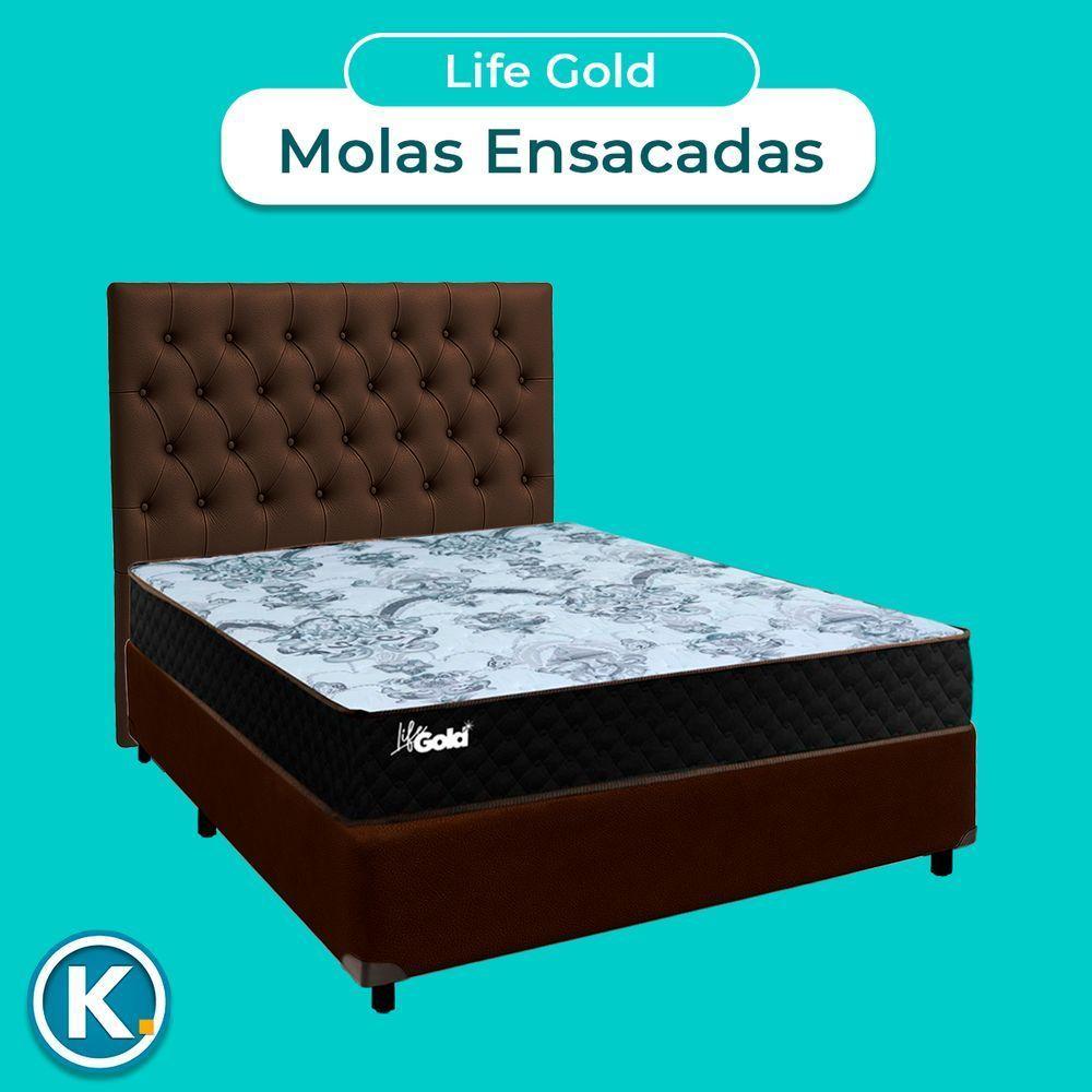 Kit Cabeceira + Cama Box + Colchão Casal Molas Ensacadas Life Gold Paropas - 4