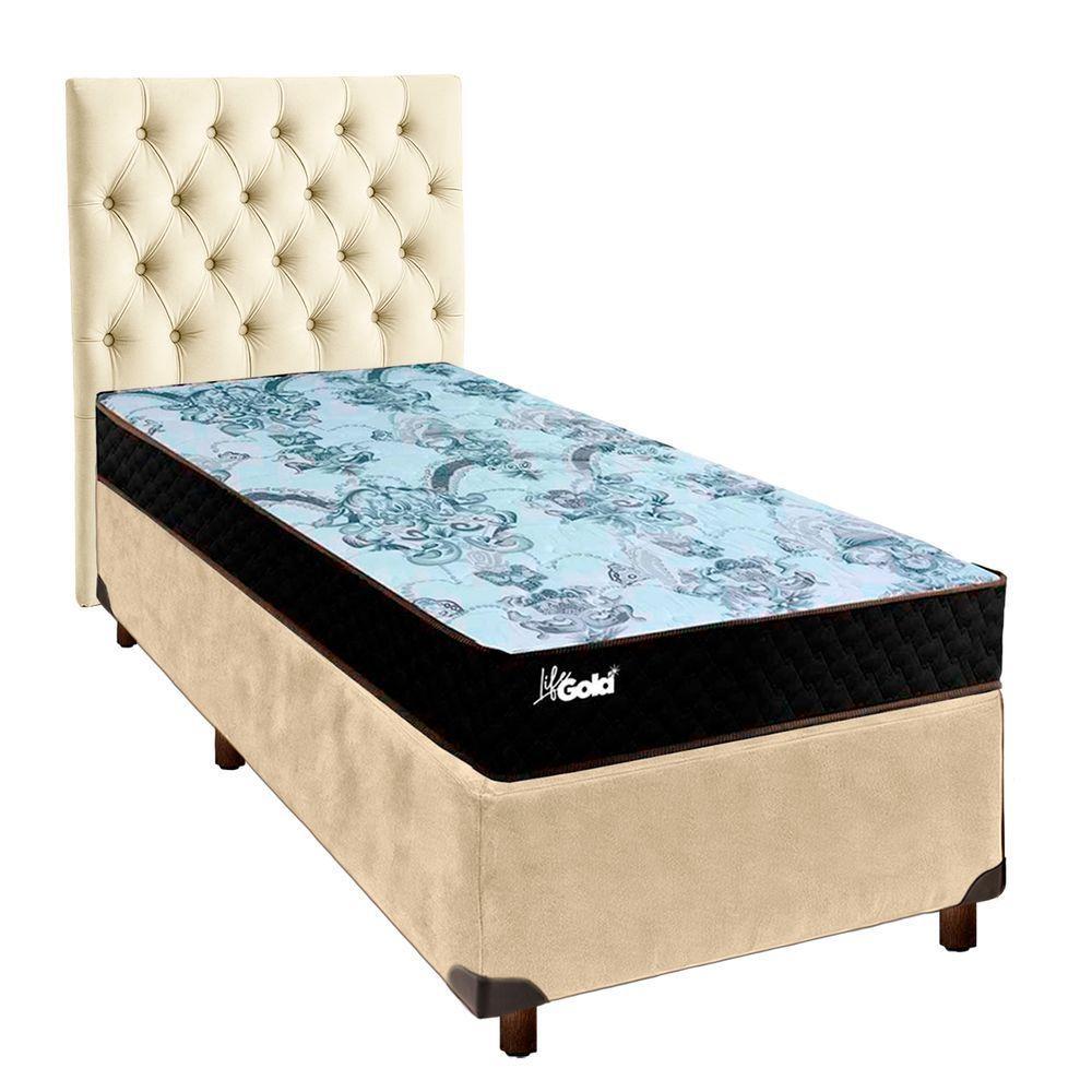 Cama + Box Perola E Colchão Molas Ensacadas Solteiro - Life Gold Paropas + Cabeceira - 1