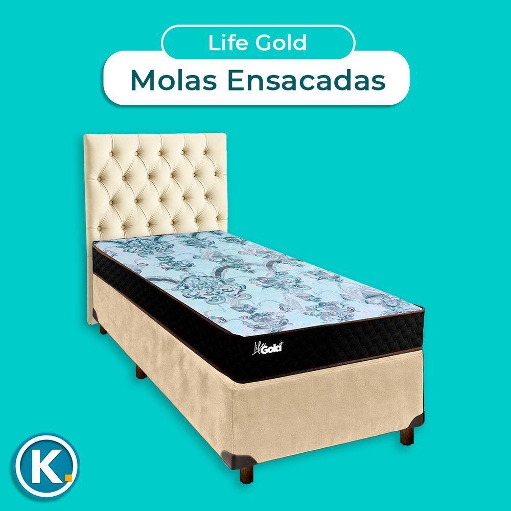 Cama + Box Perola E Colchão Molas Ensacadas Solteiro - Life Gold Paropas + Cabeceira - 4