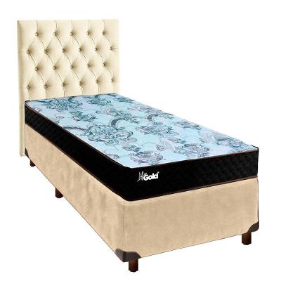 Cama + Box Perola E Colchão Molas Ensacadas Solteiro - Life Gold Paropas + Cabeceira