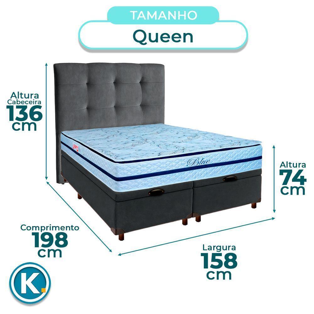 Conjunto Cama Box Bau Blindado Queen + Colchão Molas Ensacadas Blue Paropas + Cabeceira - 3