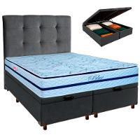 Conjunto Cama Box Bau Blindado Queen + Colchão Molas Ensacadas Blue Paropas + Cabeceira - 1