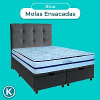 Conjunto Cama Box Bau Blindado Queen + Colchão Molas Ensacadas Blue Paropas + Cabeceira