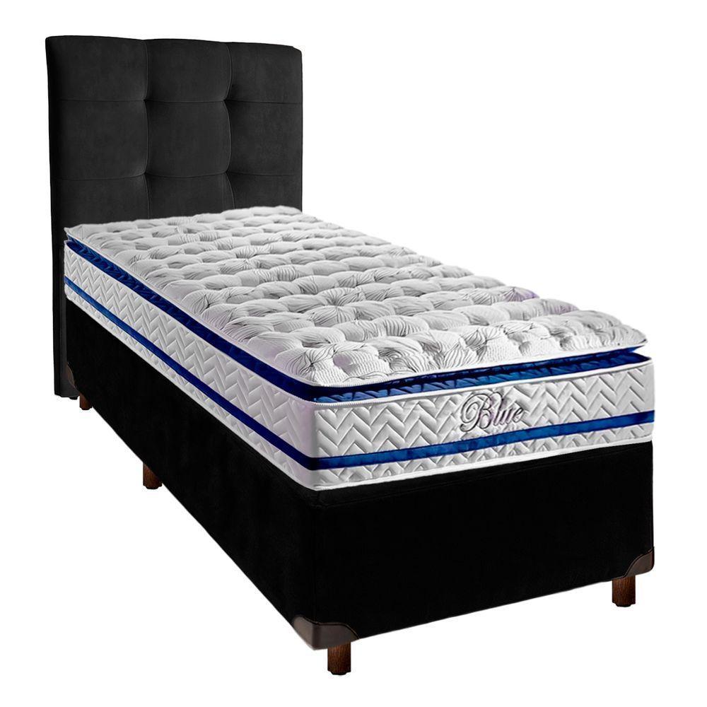 Cama Box + Colchão Solteiro Molas Ensacadas Blue Paropas + Cabeceira Estofada - 1