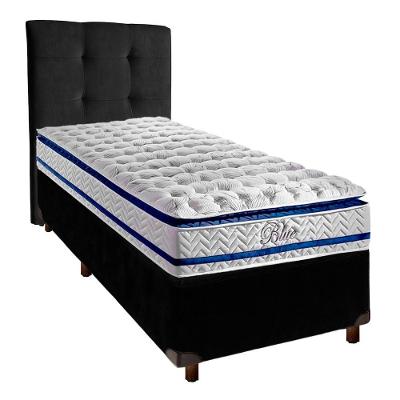 Cama Box + Colchão Solteiro Molas Ensacadas Blue Paropas + Cabeceira Estofada