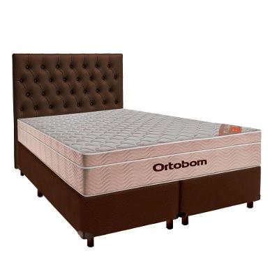 Conjunto Cama Box Marrom Queen + Colchão Molas Ensacadas Airtech Ortobom + Cabeceira