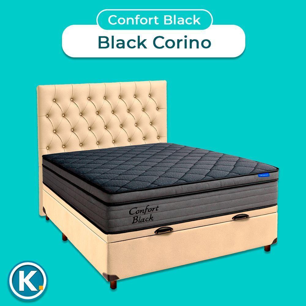 Baú Begetiza + Cabeceira+colchão Casal Confort Black Ortobom - 4