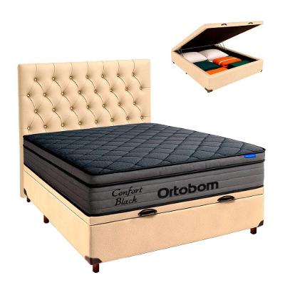Baú Begetiza + Cabeceira+colchão Casal Confort Black Ortobom