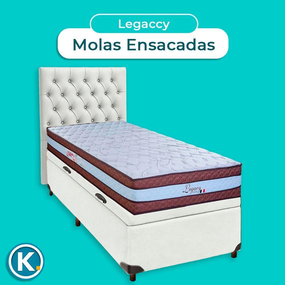 Cama Box Bau + Colchão Solteiro Molas Ensacadas Legaccy Paropas + Cabeceira Estofada - 4