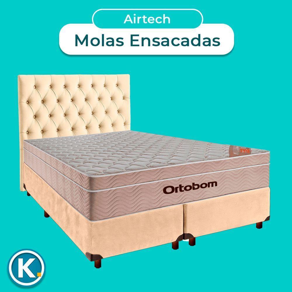 Cama + Box Perola E Colchão Ortobom Molas Ensacadas Queen - Airtech + Cabeceira - 4