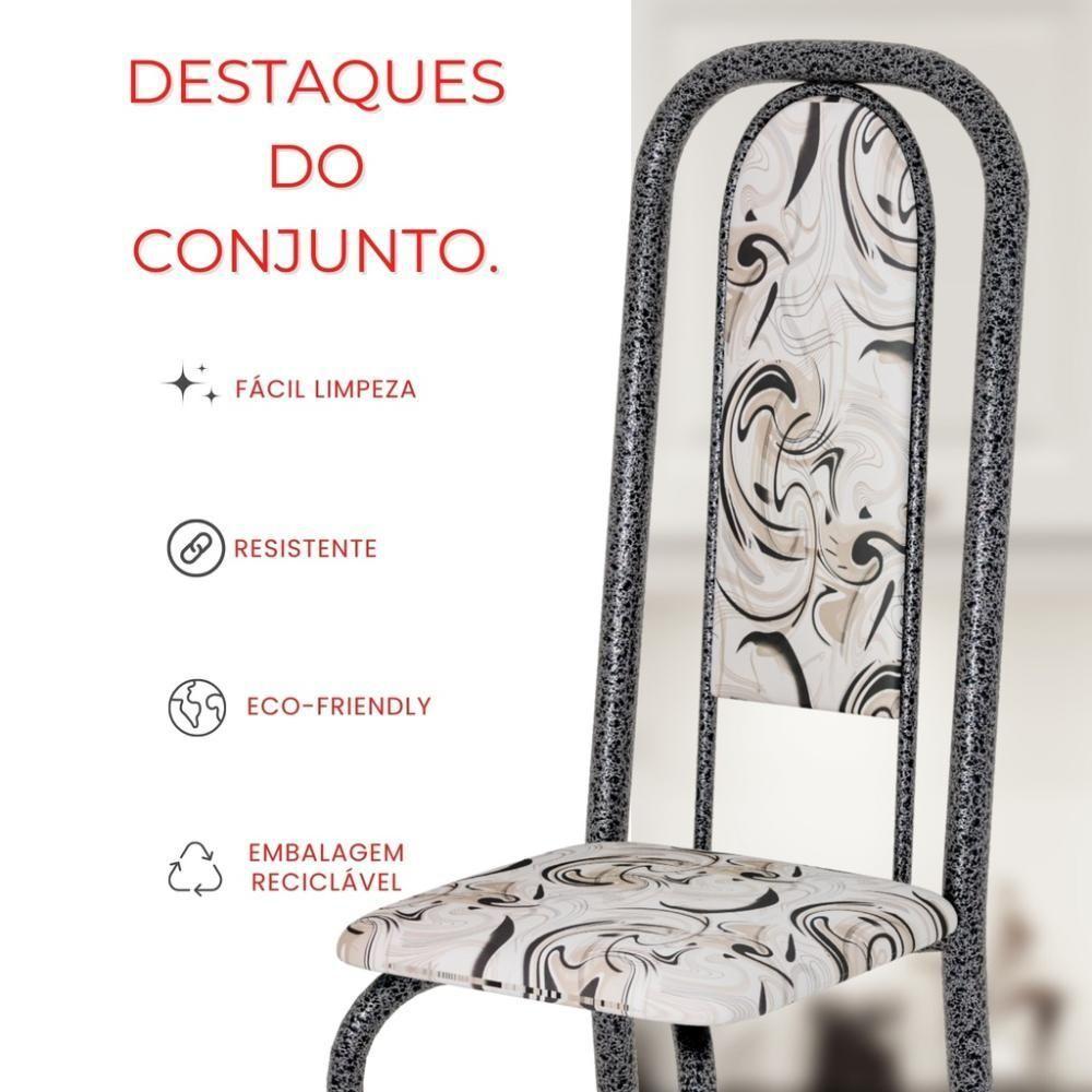 Conjunto De Mesa Tubular 6 Cadeiras 140x75cm Mart Prata Com Tampo Em Granito Ocre Letícia 070 - Tudo De Móveis Preto Floral - 8