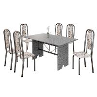 Conjunto De Mesa Tubular 6 Cadeiras 140x75cm Mart Prata Com Tampo Em Granito Ocre Letícia 070 - Tudo De Móveis Preto Floral - 3